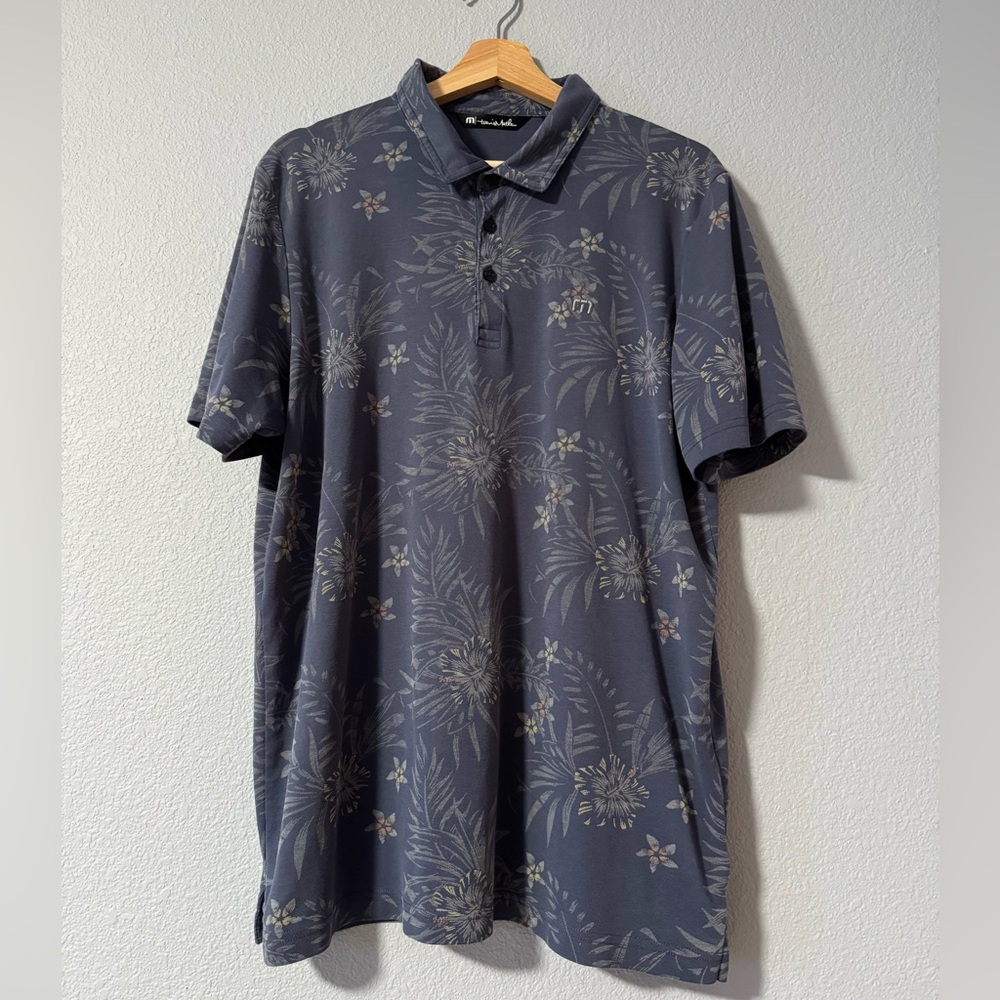 TravisMathew Tropical Print Golf Polo - Men’s XL - Navy Blue
